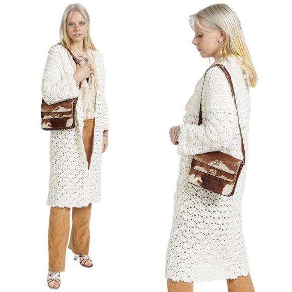VINTAGE White Crochet Knitted Boho Long Cardigan - Picture 2 of 4